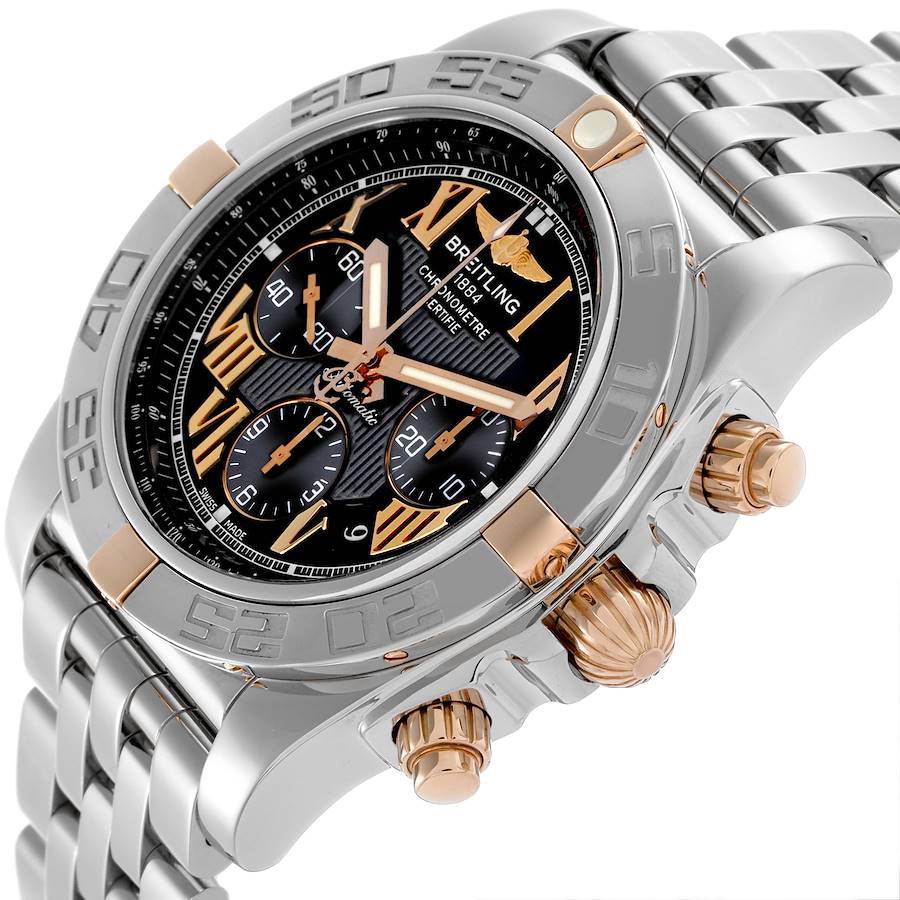 Breitling Chronomat Black Dial Steel Rose Gold Mens Watch IB0110