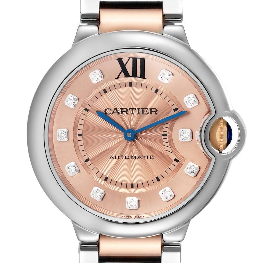 Cartier Ballon Bleu 36 Steel Rose Gold Diamond Ladies Watch WE902054