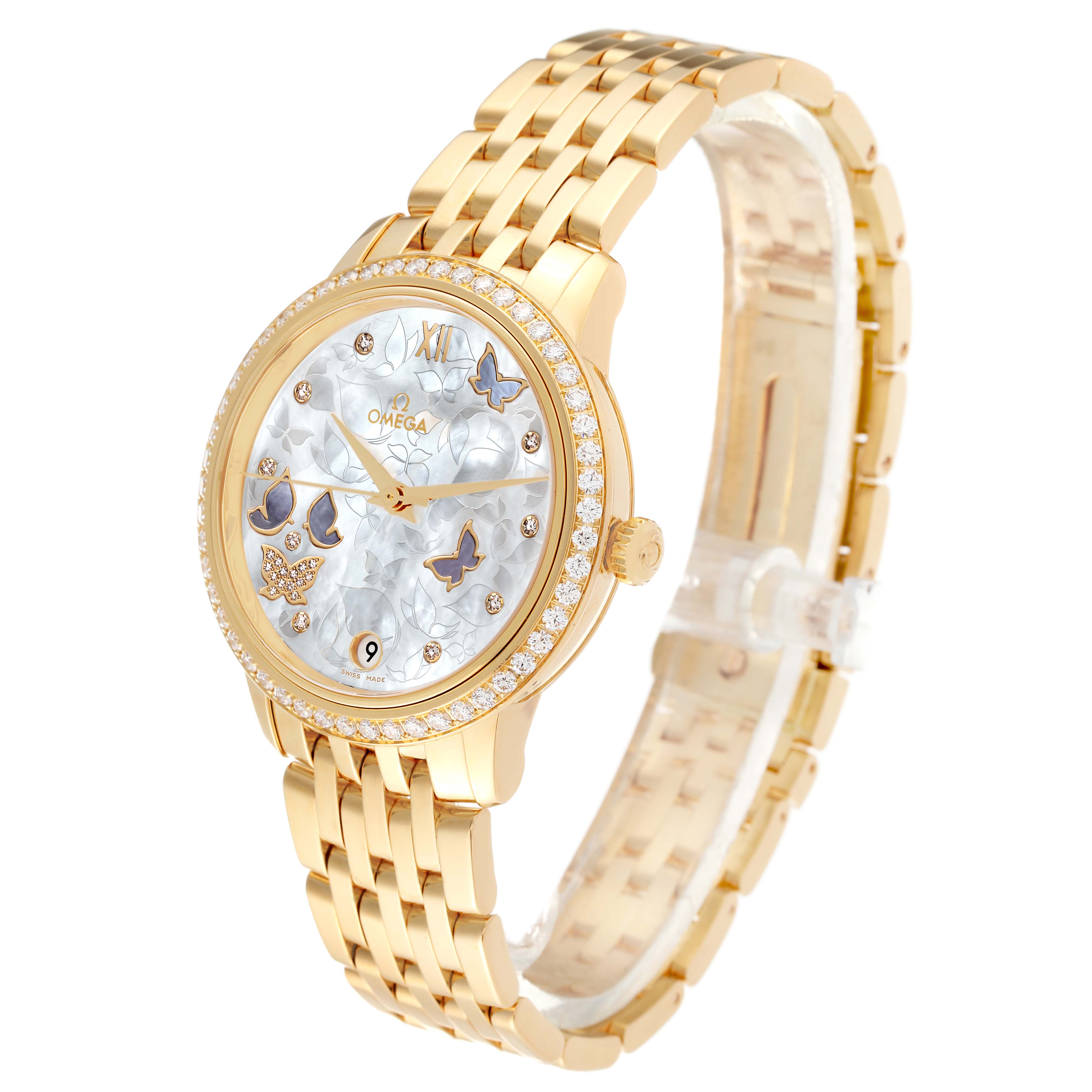 Omega DeVille Prestige Yellow Gold Mother of Pearl Diamond Ladies Watch 37.6 MM 424.55.33.20.55.005