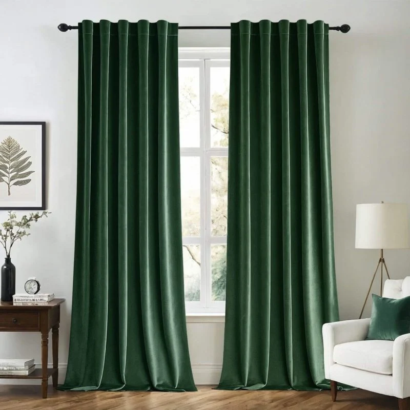 Custom Velvet Curtains Luxury Blackout Curtains  (2 Panels) - Emerald Green
