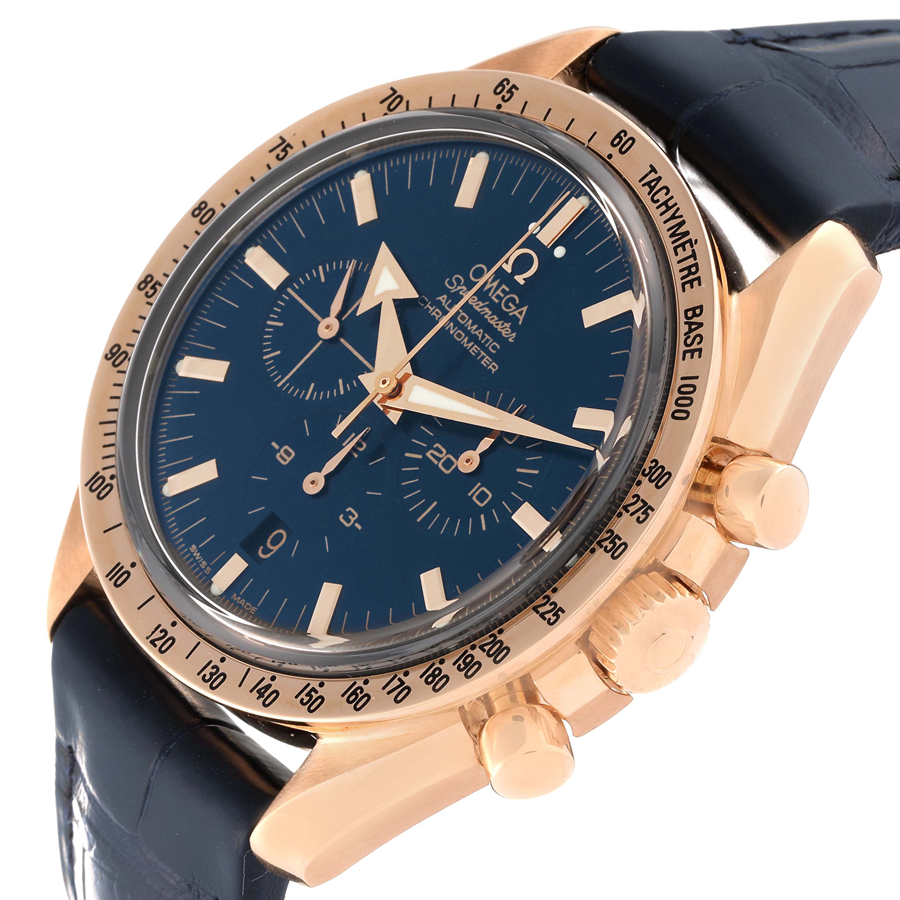 Omega Speedmaster Broad Arrow Blue Dial Rose Gold Mens Watch 42.0 MM 3653.80.33