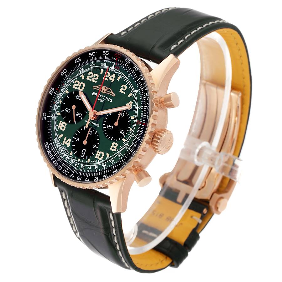 Breitling Navitimer Cosmonaute B12 Green Dial Rose Gold Mens Watch RB1230