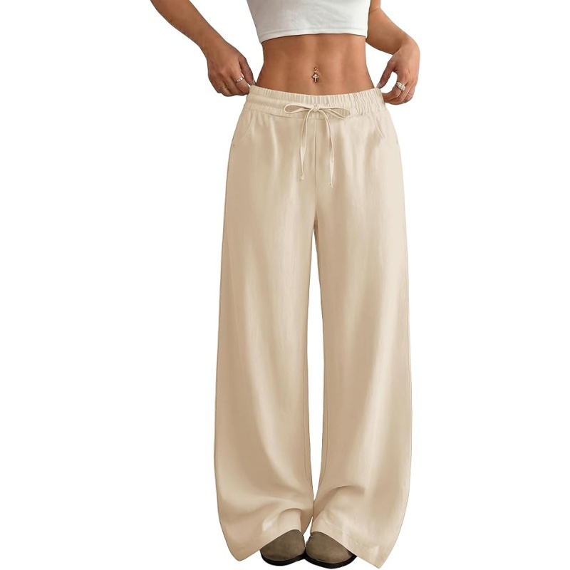 Womens Casual Linen Wide Leg Pants