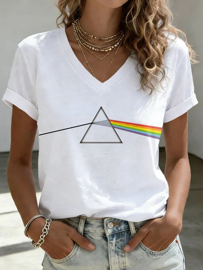 V-Neck Retro See You On The Dark Side Of The Moon Print T-Shirt