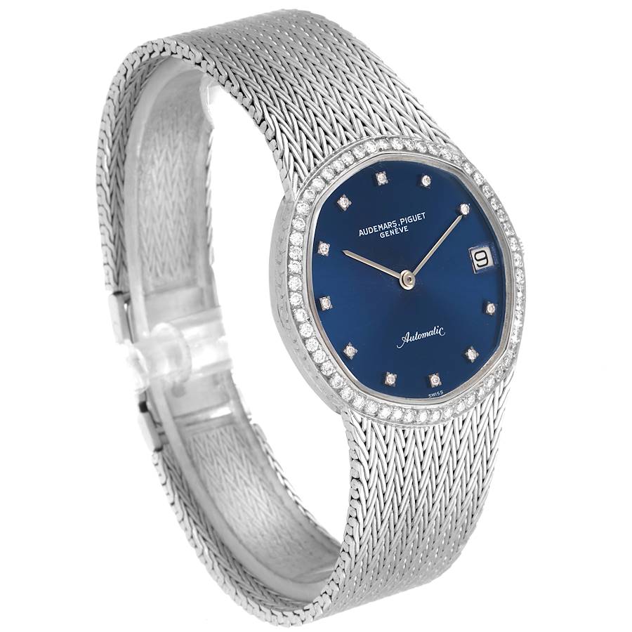 Audemars Piguet White Gold Blue Dial Diamond Vintage Mens Watch