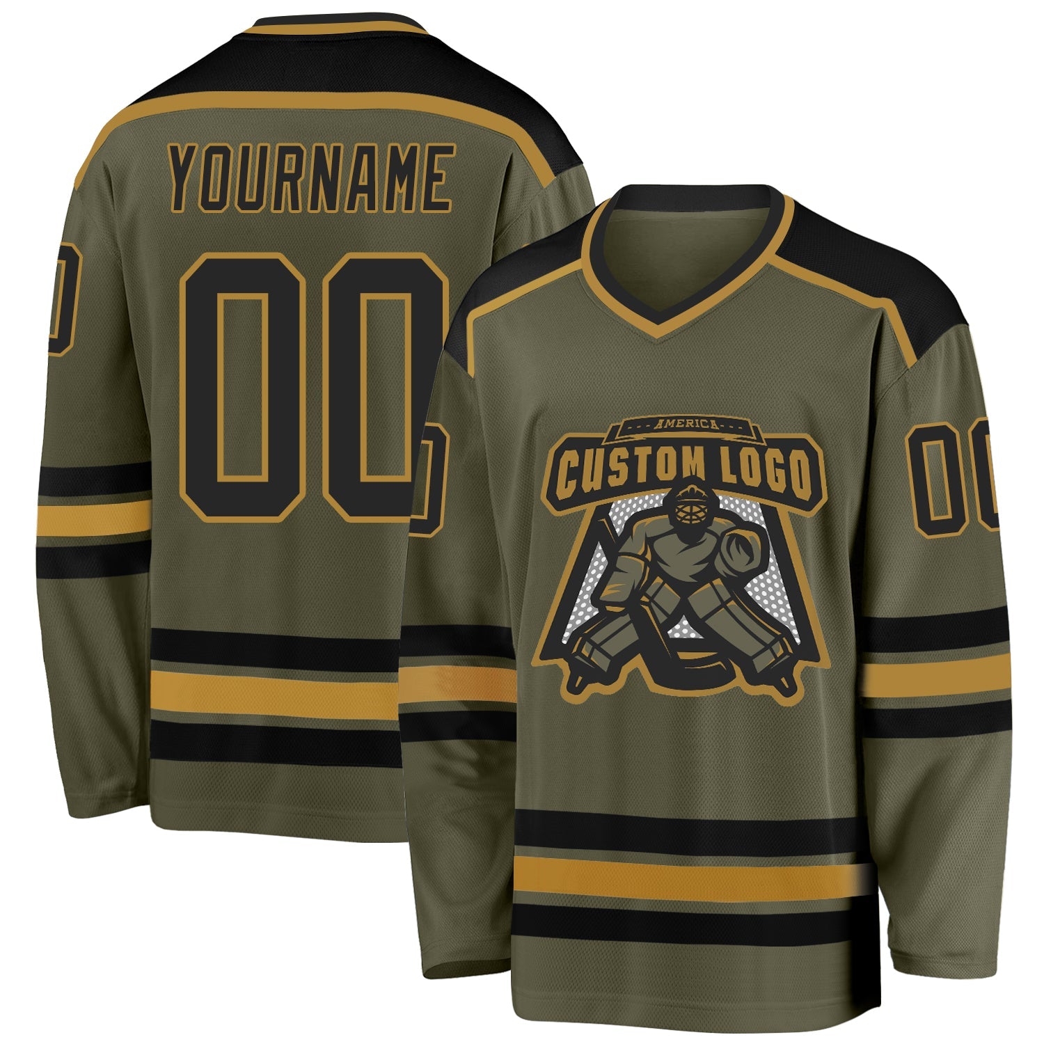 Custom Olive Black-Old Gold Salute To Service So Cool Hockey Jersey
