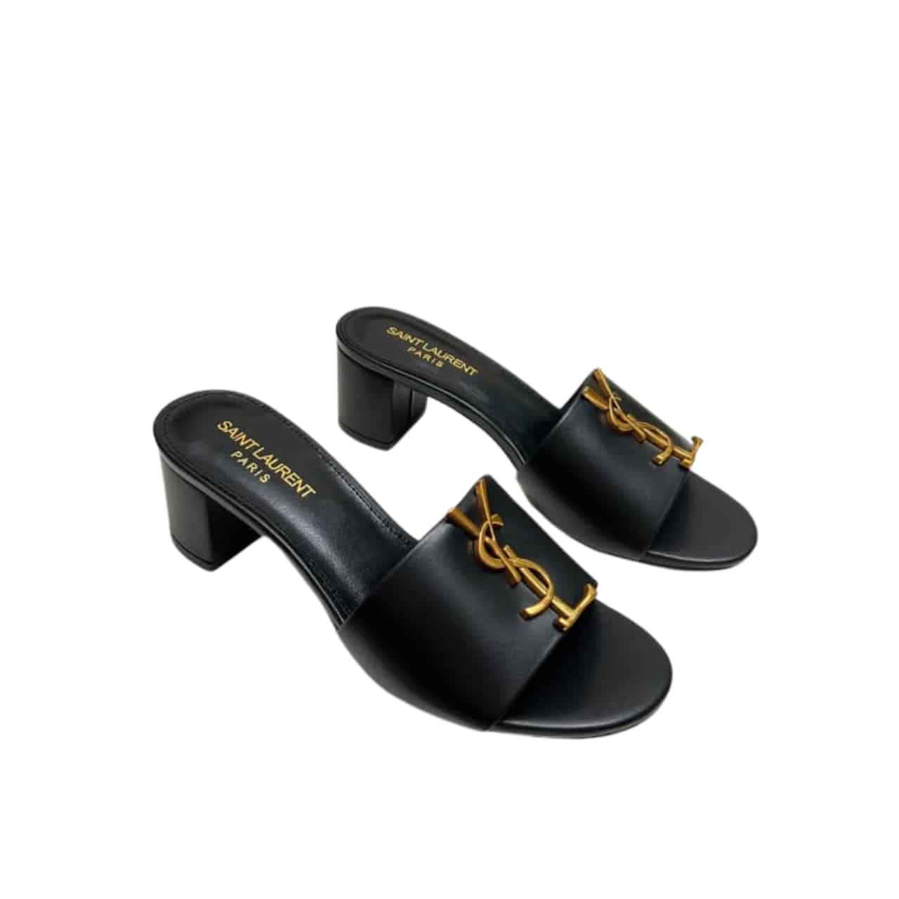 Saint Laurent Slide Sandals Heeled Black