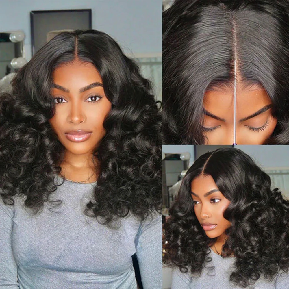 Megalook Bogo Free 6 Inches Deep Part Wigs Natural Black Bouncy Curl Natural Black 100% Human Hair Wig