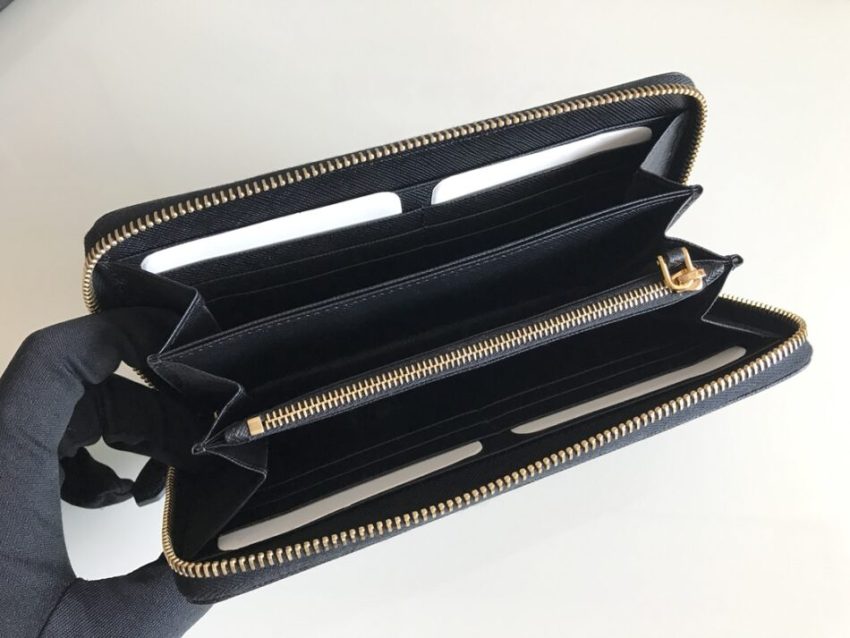 Replica Prada Saffiano Long Zipper Wallet Black