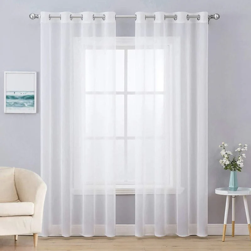 Solid Sheer Curtains Elegant Grommet Window Voile Panels Drapes Treatment 2 Panels