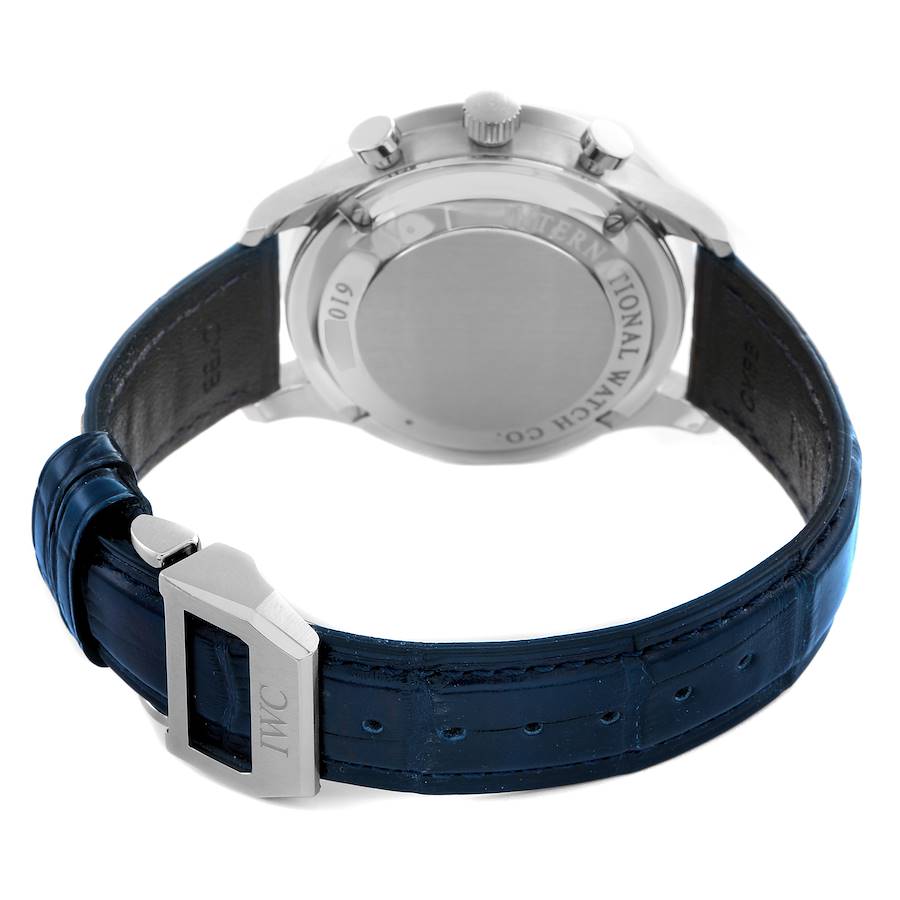 IWC Portuguese Chrono Silver Dial Blue Hands Steel Mens Watch IW371446