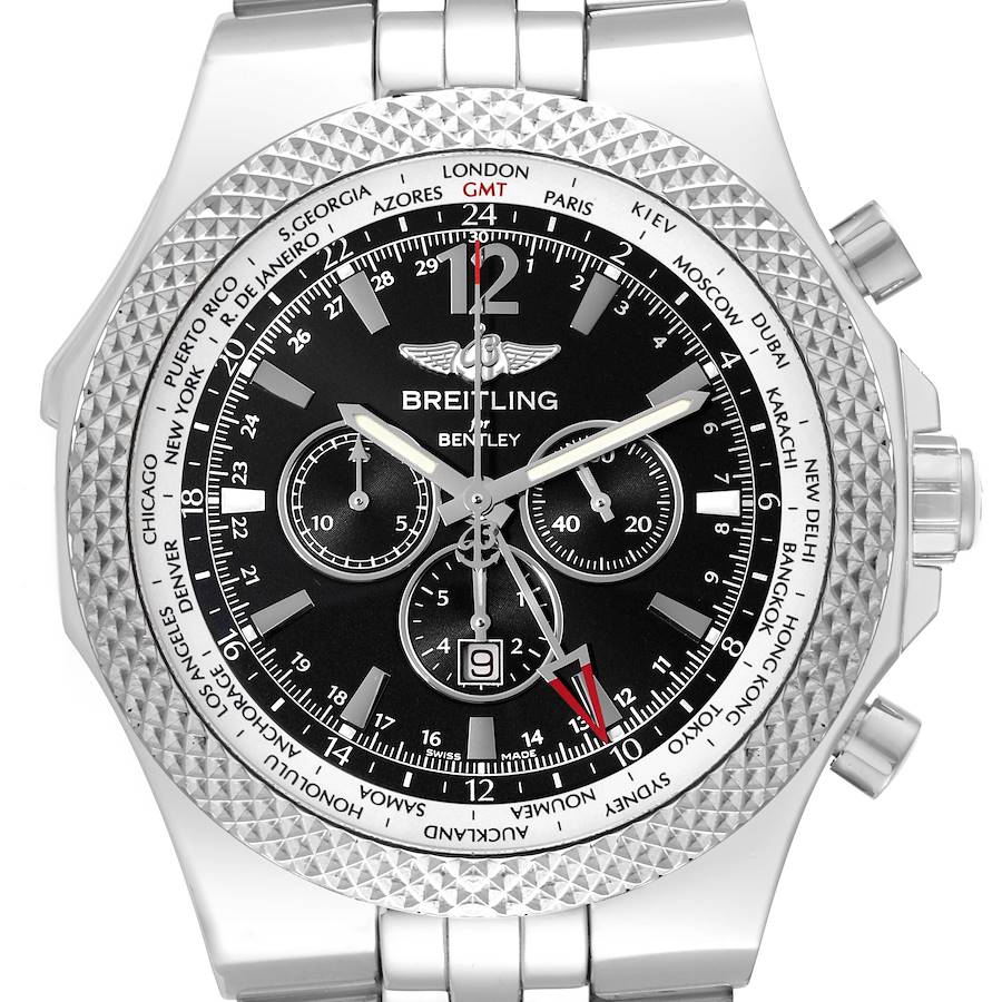 Breitling Bentley GMT Black Dial Steel Mens Watch A47362