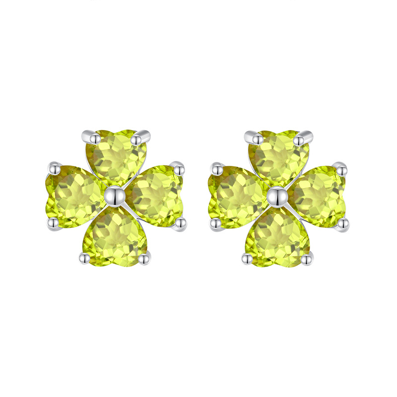 GemVibra Clover Stud Earrings, S925 Silver with Multi-Crystal Variants