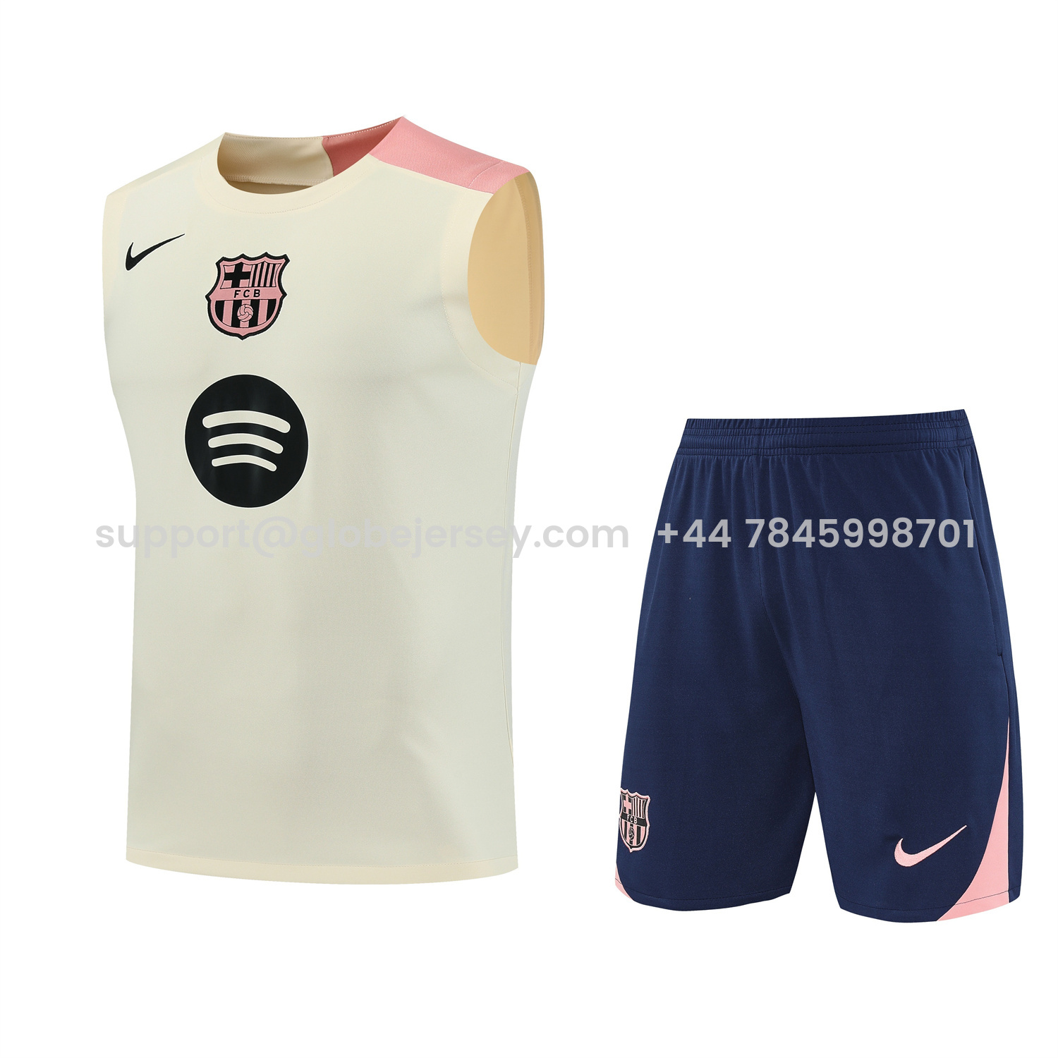 Barcelona 25-26 Vest Training Set - Cream Vest & Deep Blue Shorts
