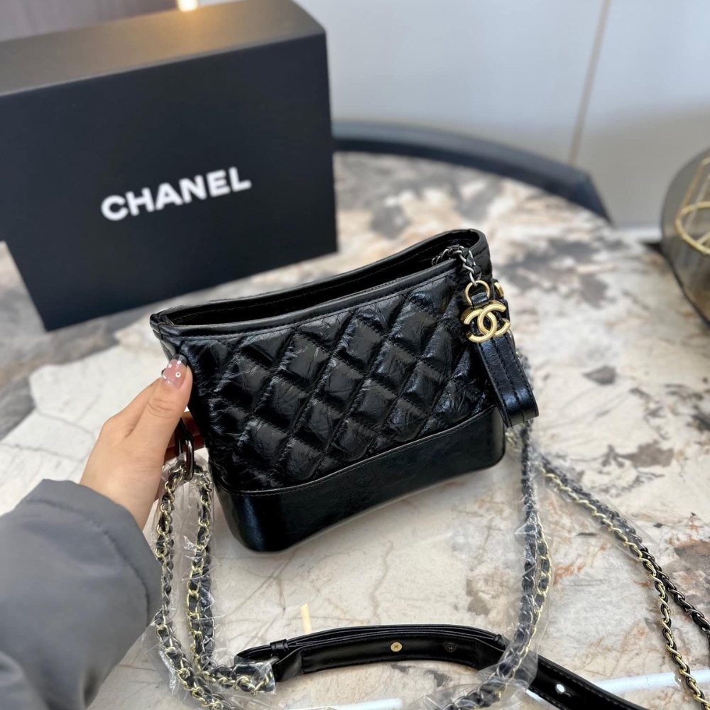 Chanel Gabrielle Small Hobo Bag Smooth Gold Silver Tone Black 20Cm A91810 Y61477 94305