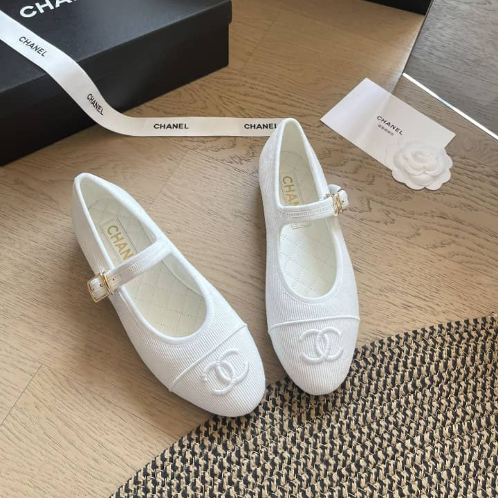 Chanel Mary Jane Ballet Flat White G45503 B16406 NX269