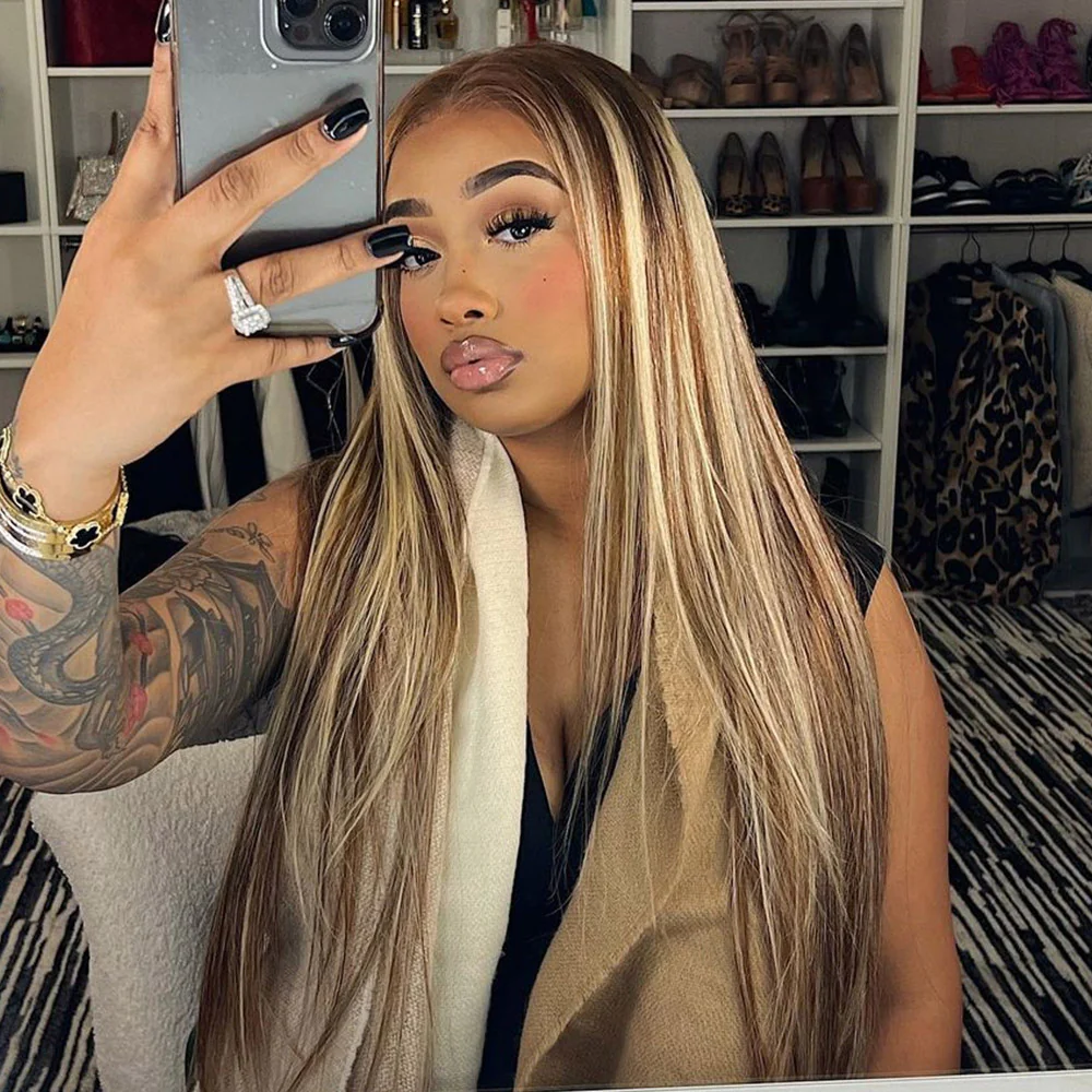 $100 OFF Code: MS100 | 13X4 Lace Honey Color With Blonde Highlight P12/613 straight Wigs