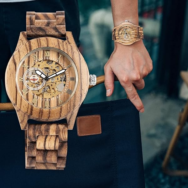 No Battery Fashion Mechanical Wooden Watch for Men, Mechanical Movement Wooden Strap Men's Watch for Father's Day, Birthday M804