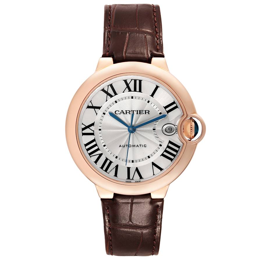 Cartier Ballon Bleu Rose Gold Silver Dial Mens Watch WGBB0035
