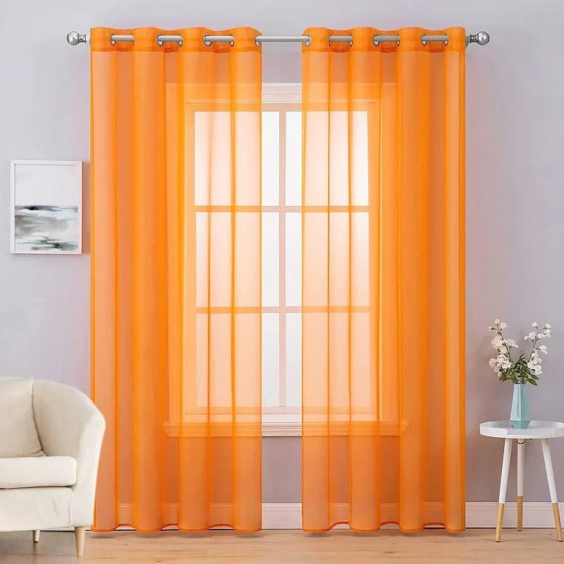 Solid Sheer Curtains Elegant Grommet Window Voile Panels Drapes Treatment 2 Panels