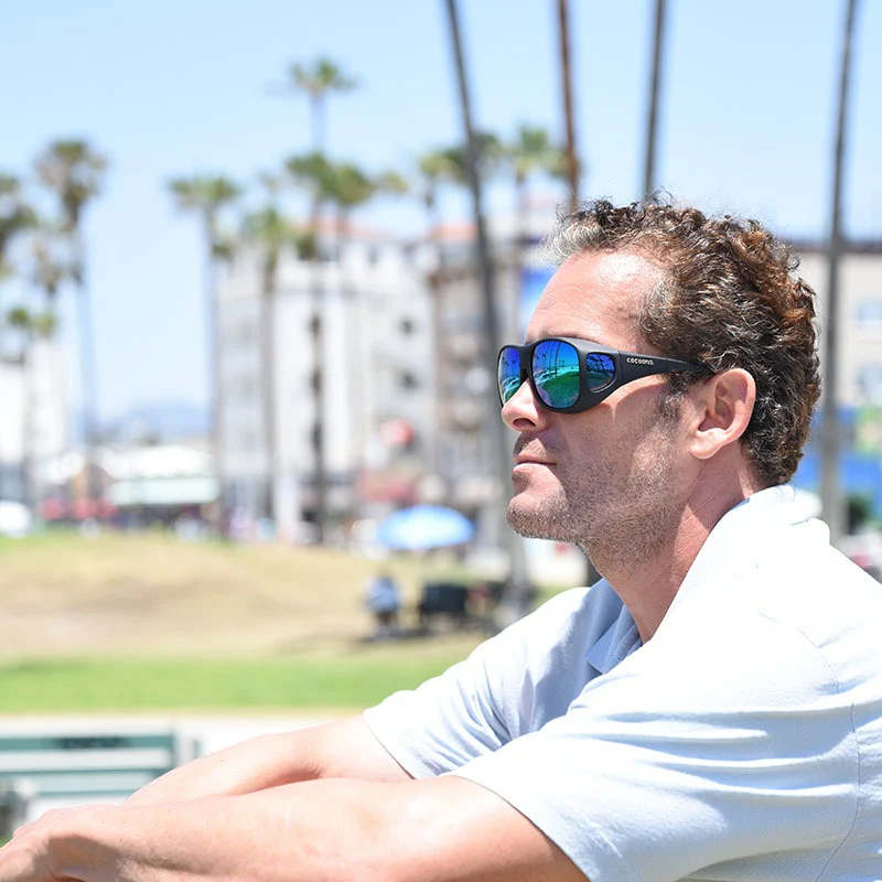 Large Black Pilot Frame with Polarized Green Mirrored Lens