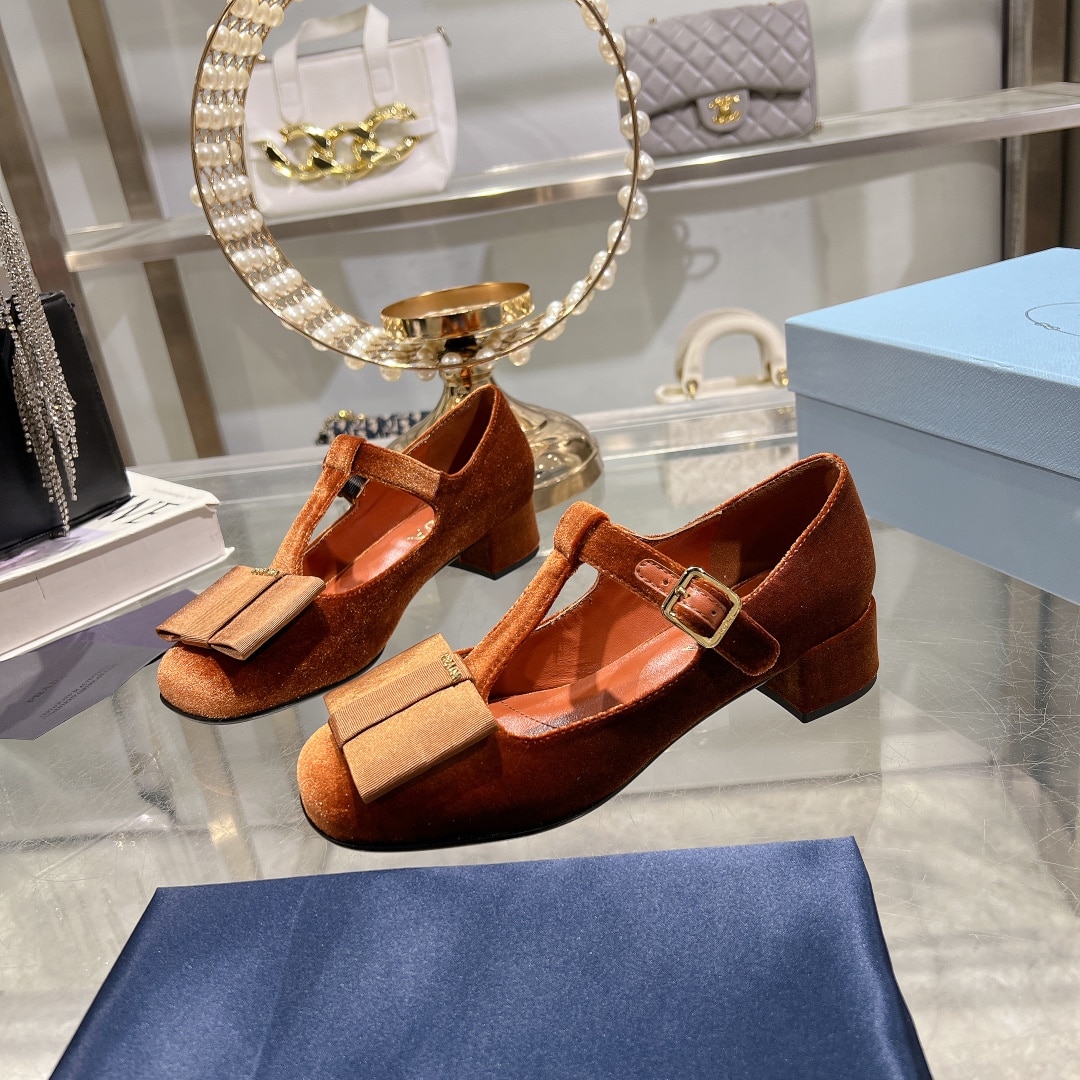 Prada Velvet Mary Pumps Ginger