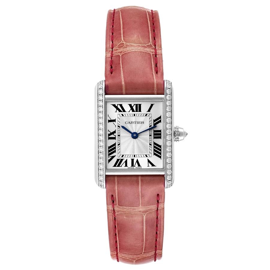 Cartier Tank Louis White Gold Diamond Pink Strap Ladies Watch WJTA0011