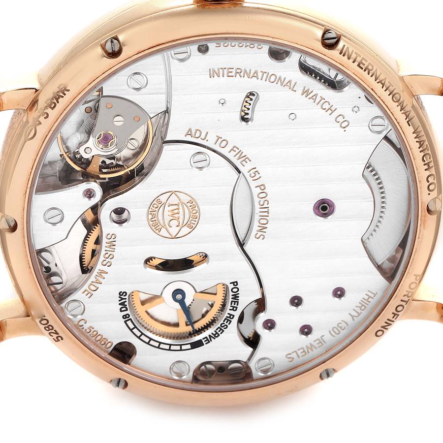 IWC Portofino 18k Rose Gold Silver Dial Brown Strap Mens Watch IW511101