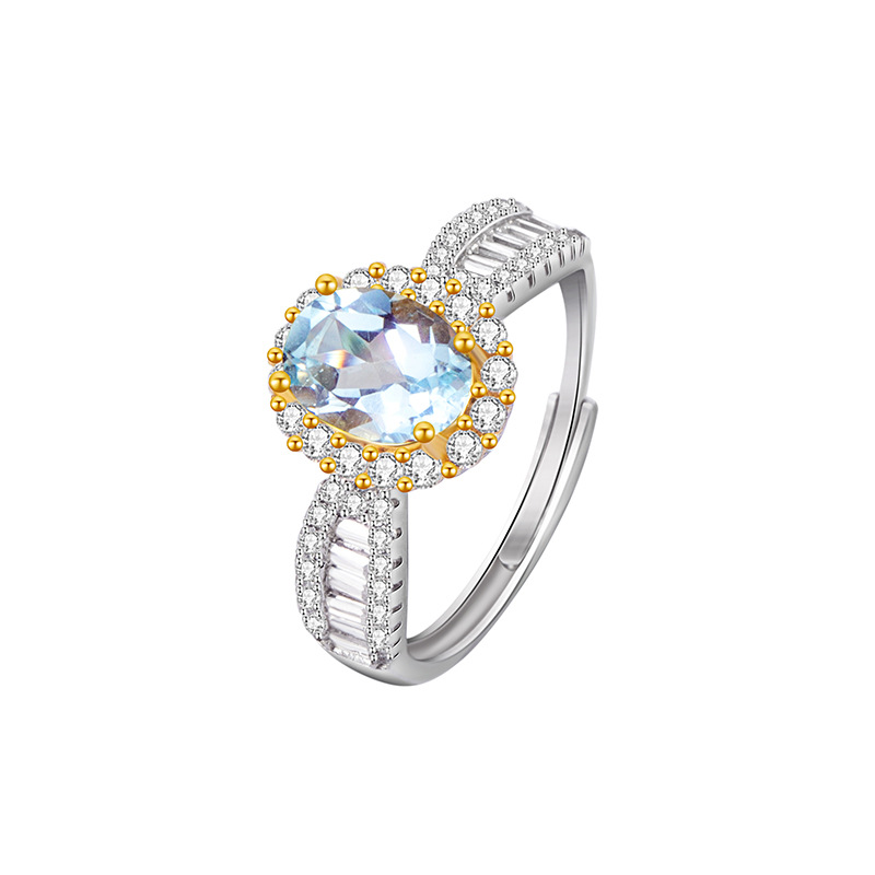 GemVibra S925 Silver Open Statement Ring with Multi-Gemstone Halo & Rhinestone Accents