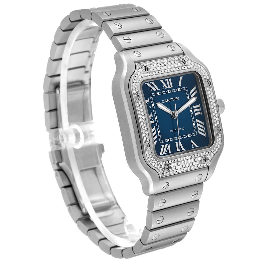 Cartier Santos Blue Dial Diamond Steel Mens Watch W4SA0006