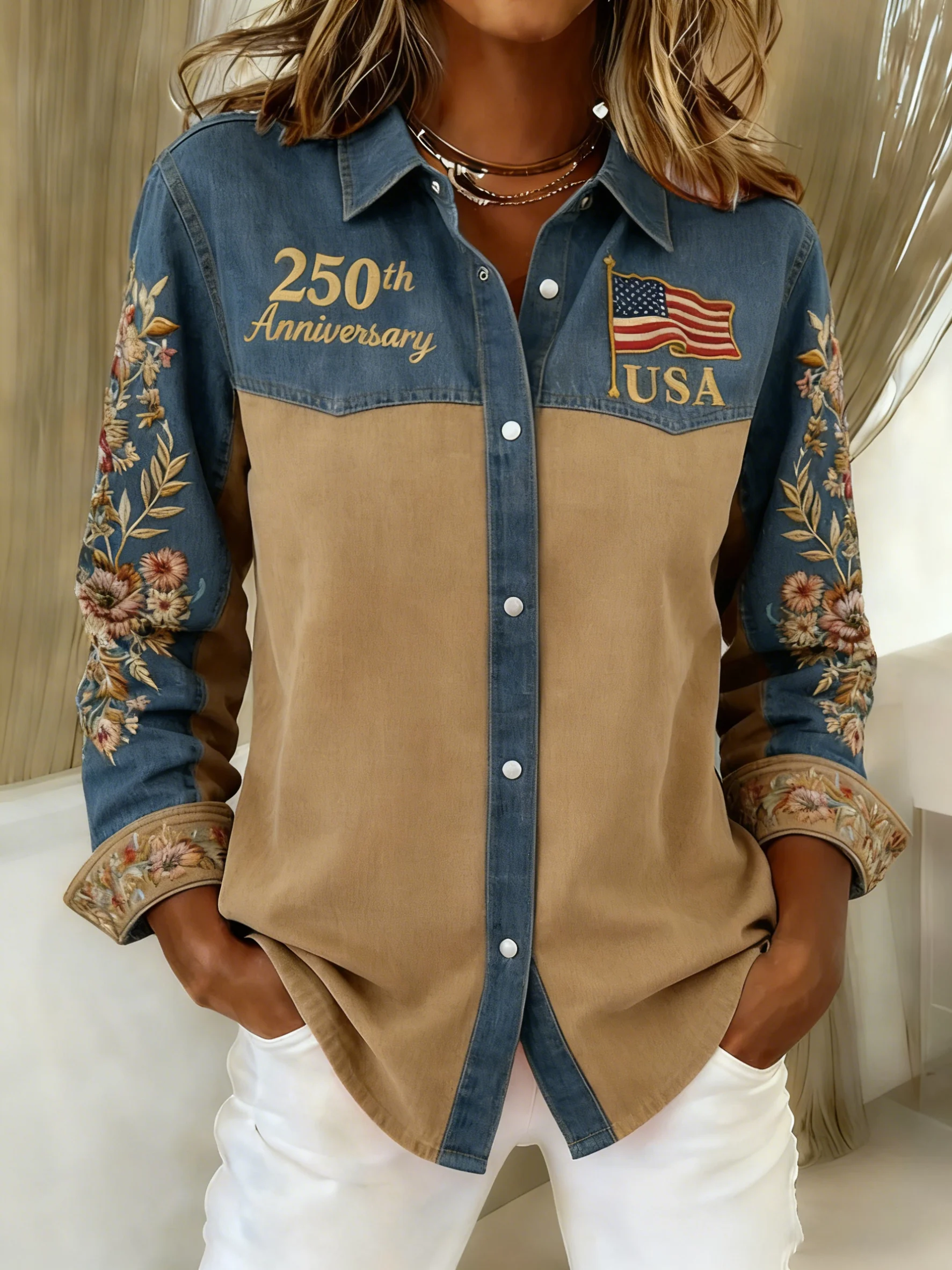 Women'S Casual American 250th Anniversary Commemorative Printed Shirt