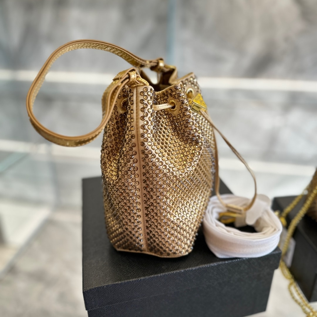 Prada Embellished Satin Pouch Platinum Color 20Cm 1Nr016 2Awl F0522