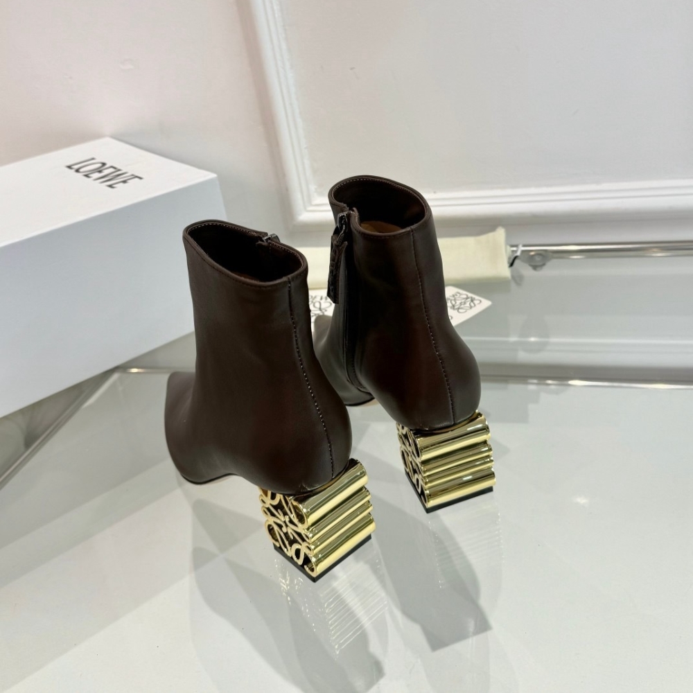 Loewe Anagram Leather Ankle Boots Brown