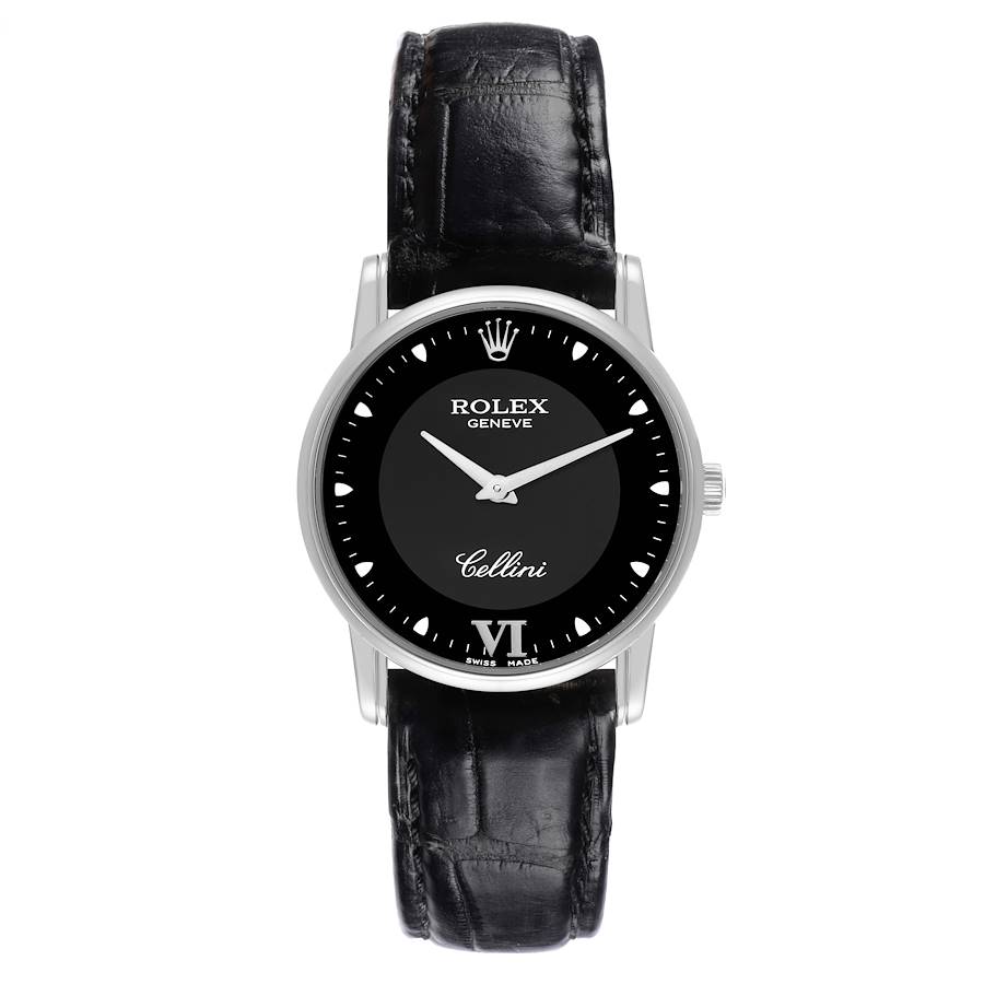 Rolex Cellini Classic Black Dial 18K White Gold Mens Watch 5116