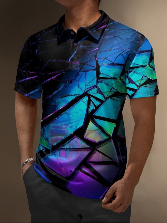 Moisture Wicking Golf Polo 3D Gradient Color Abstract Geometry