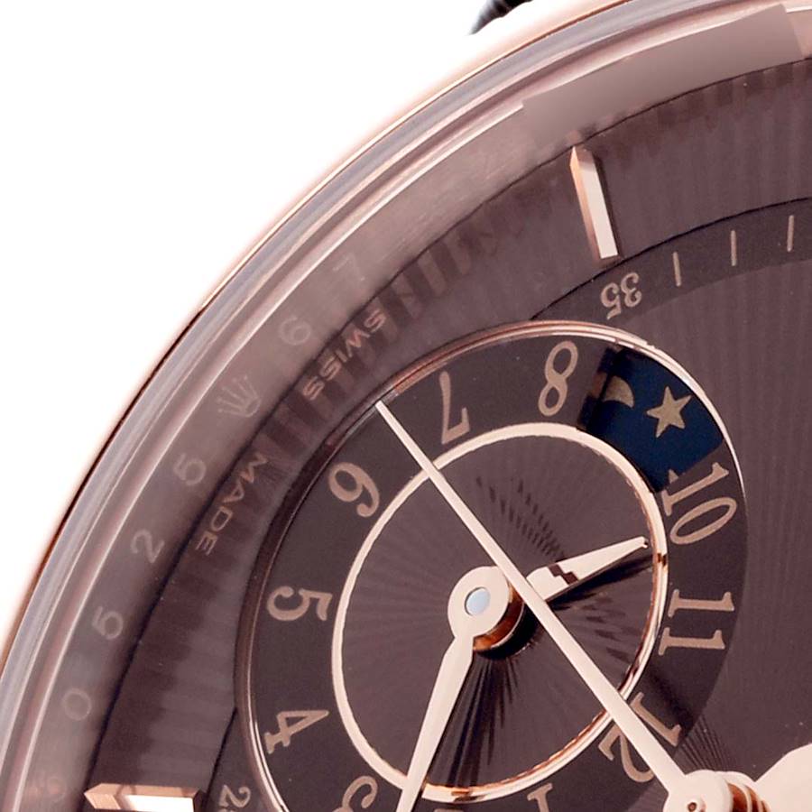Rolex Cellini Dual Time Brown Dial Rose Gold Automatic Mens Watch 50525