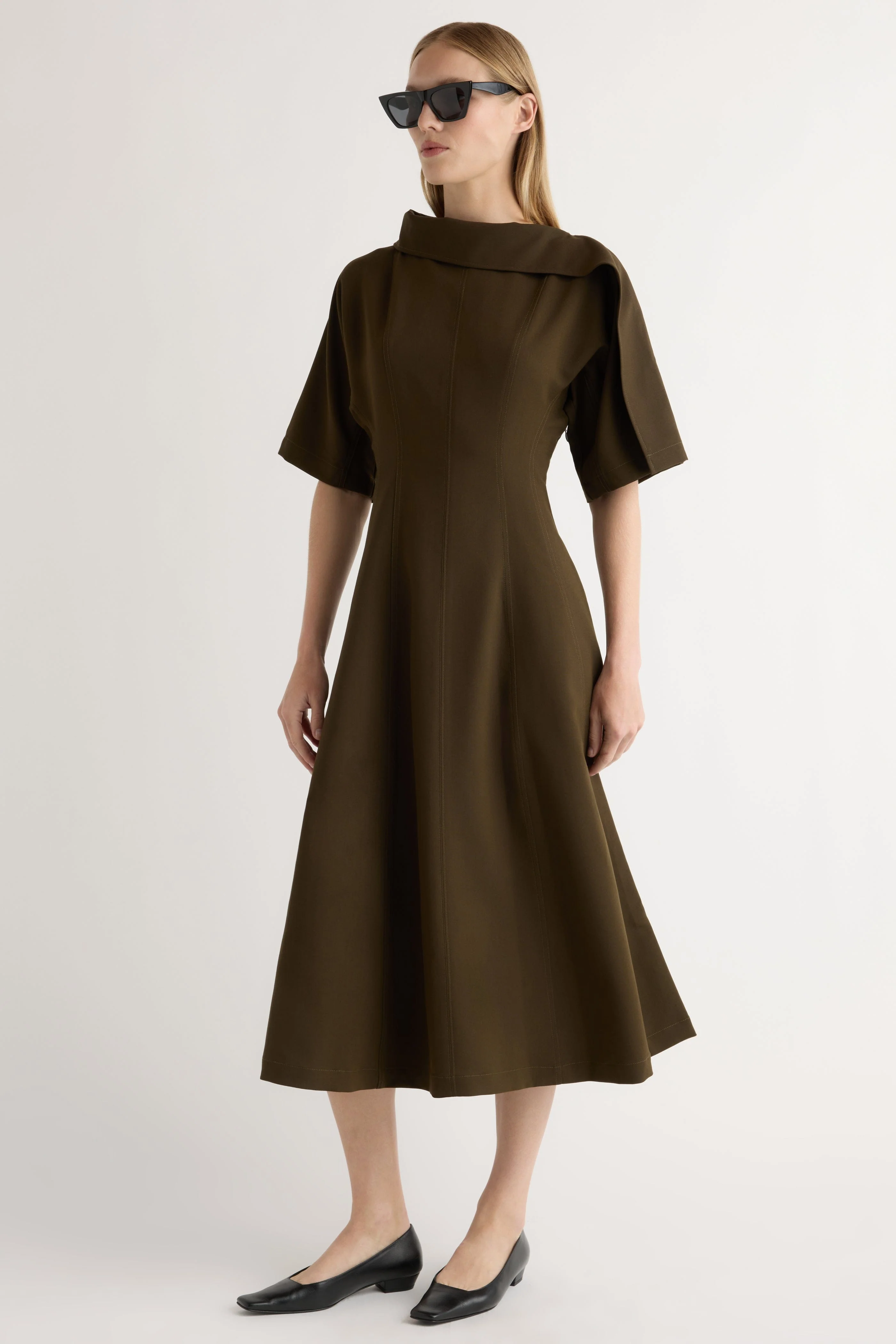 Addison Foldover Scarf-Neck Dress
