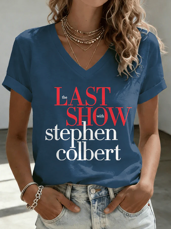 V-Neck Retro Last Show Print T-Shirt