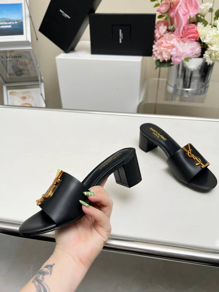 Saint Laurent Slide Sandals Heeled Black