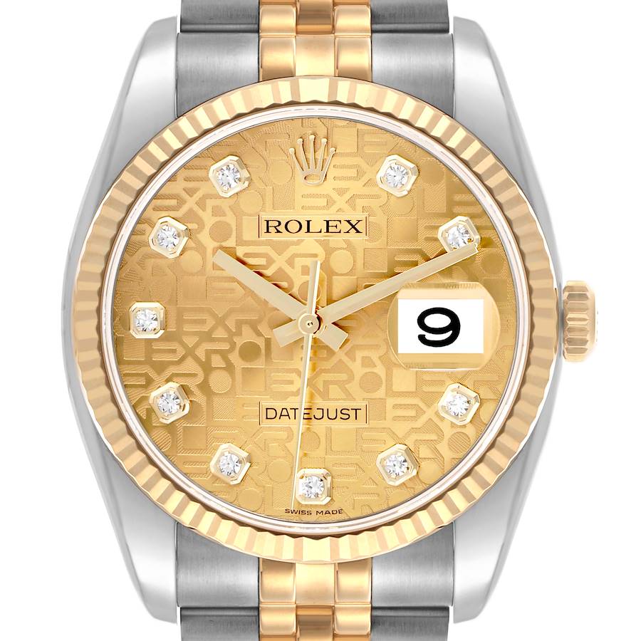 Rolex Datejust Steel Yellow Gold Diamond Dial Mens Watch 116233