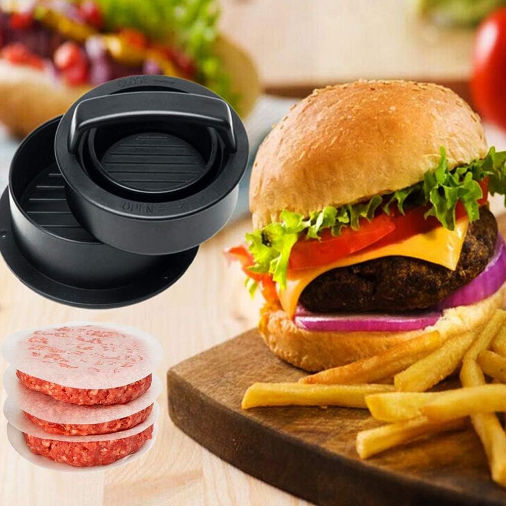 Burger Press Patty Maker, Non-Stick Hamburger Mold Kit for Making Delicious Stuffed & Regular Beef Burgers, Perfect Shaped Patties, Black