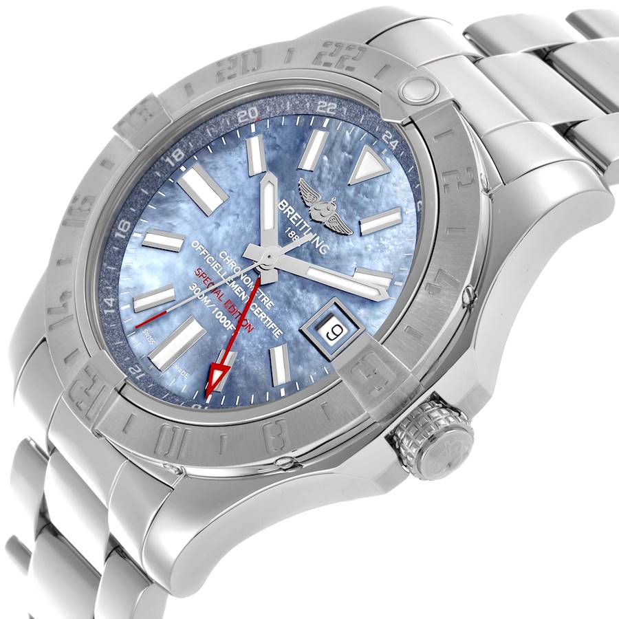 Breitling Avenger II GMT Blue MOP Dial Steel Mens Watch A32390