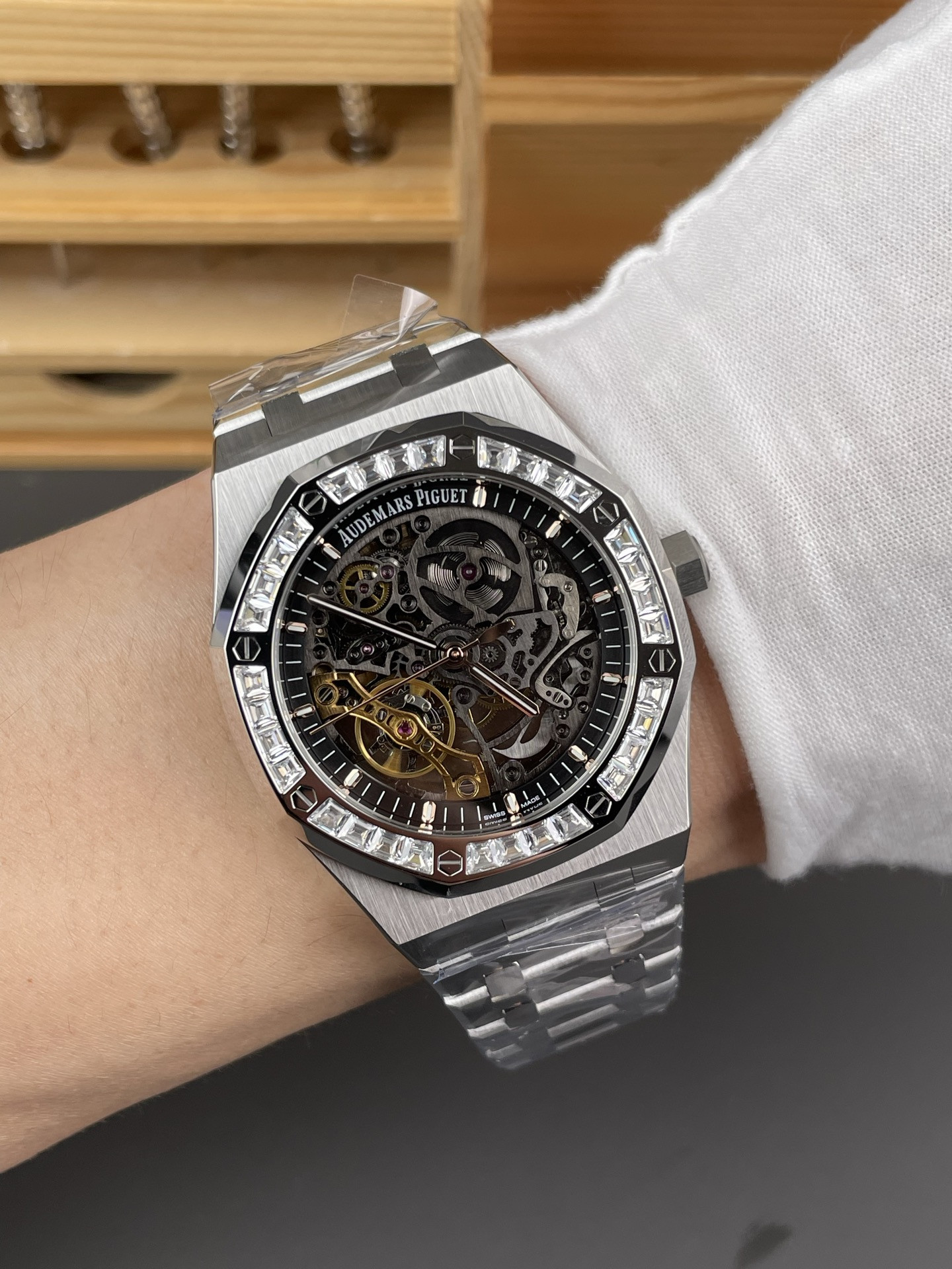 Royal Oak 15412 Square Diamond Bezel White Skeleton