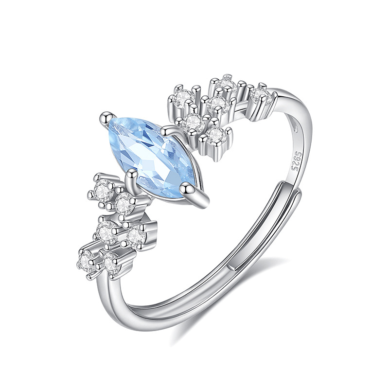 GemVibra Marquise Gemstone Open Ring, S925 Silver with Natural Crystal Variants