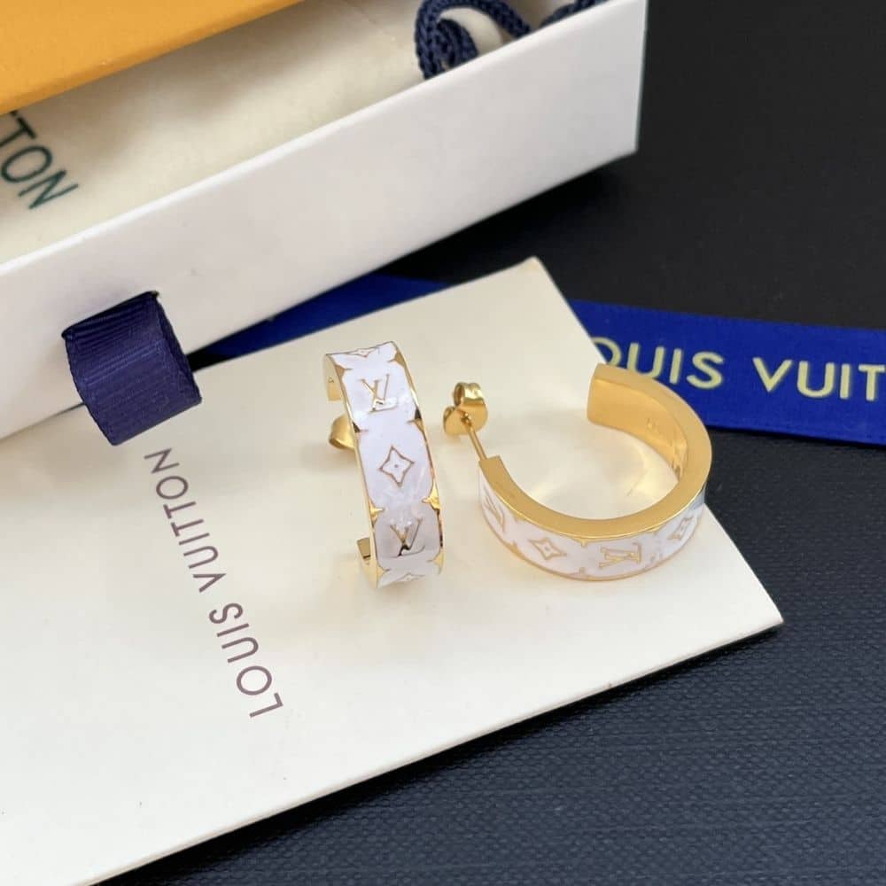 Louis Vuitton Nanogram Enamel Earrings White M01830