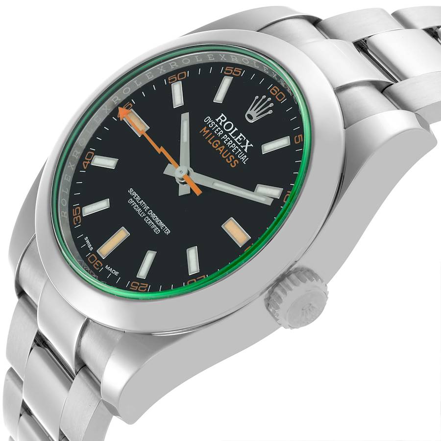 Rolex Milgauss 40 Black Dial Green Crystal Steel Mens Watch 116400 Card