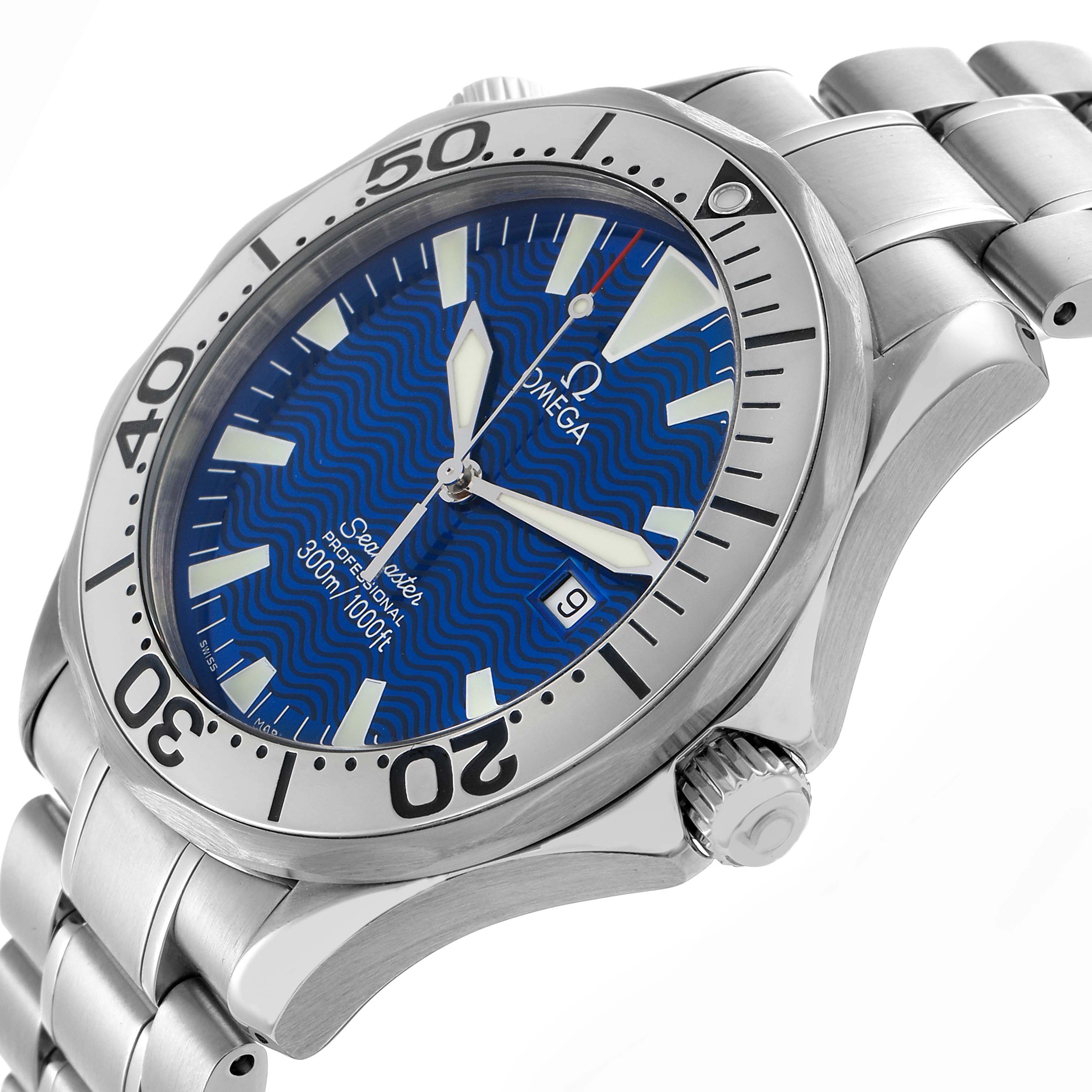 Omega Seamaster Electric Blue Wave Dial Steel Mens Watch 41.0 MM 2265.80.00 Card