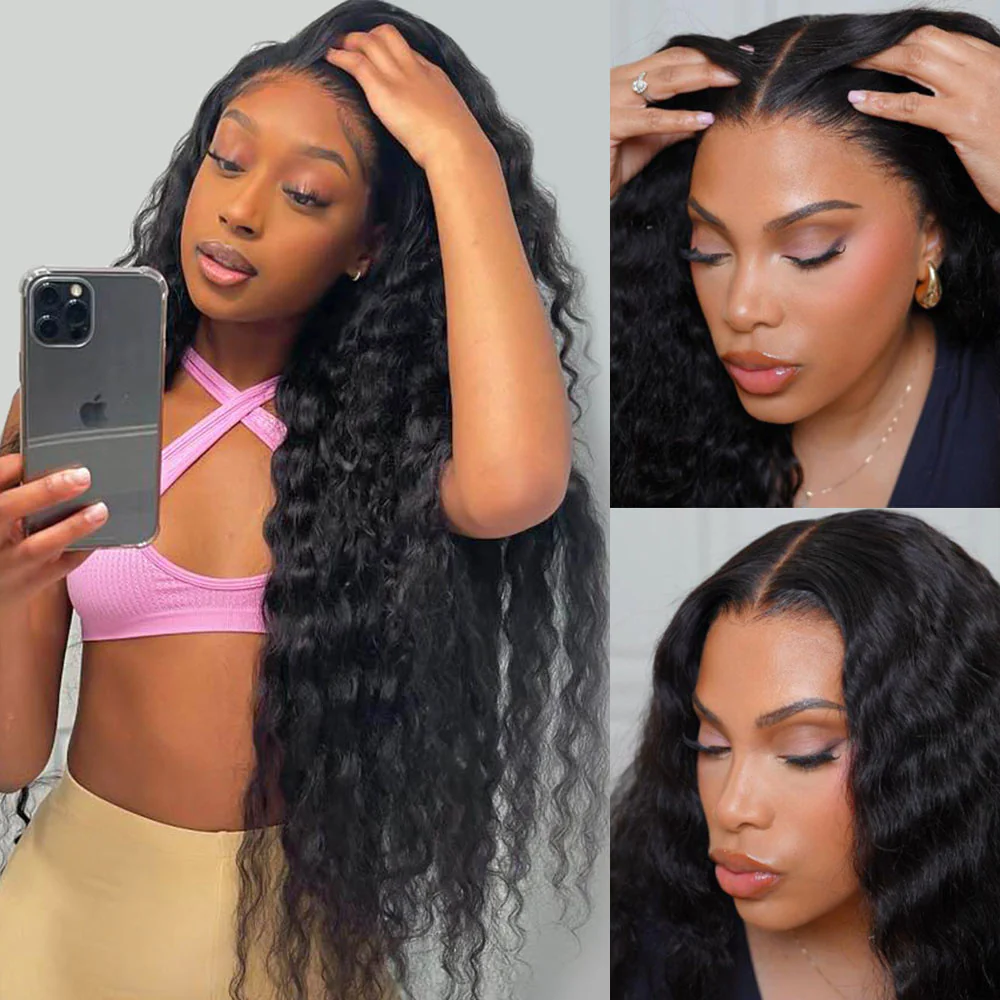 Megalook 13x6 Three-Go™ Glueless Wig Loose Curly With Drawstring Natural Black 100% Human Hair Wig