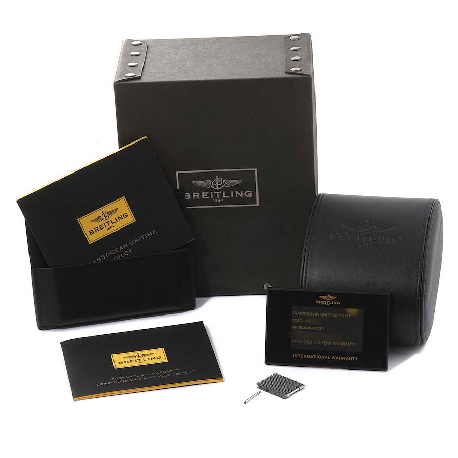 Breitling Transocean Unitime Pilot Black Dial Steel Watch MB0510