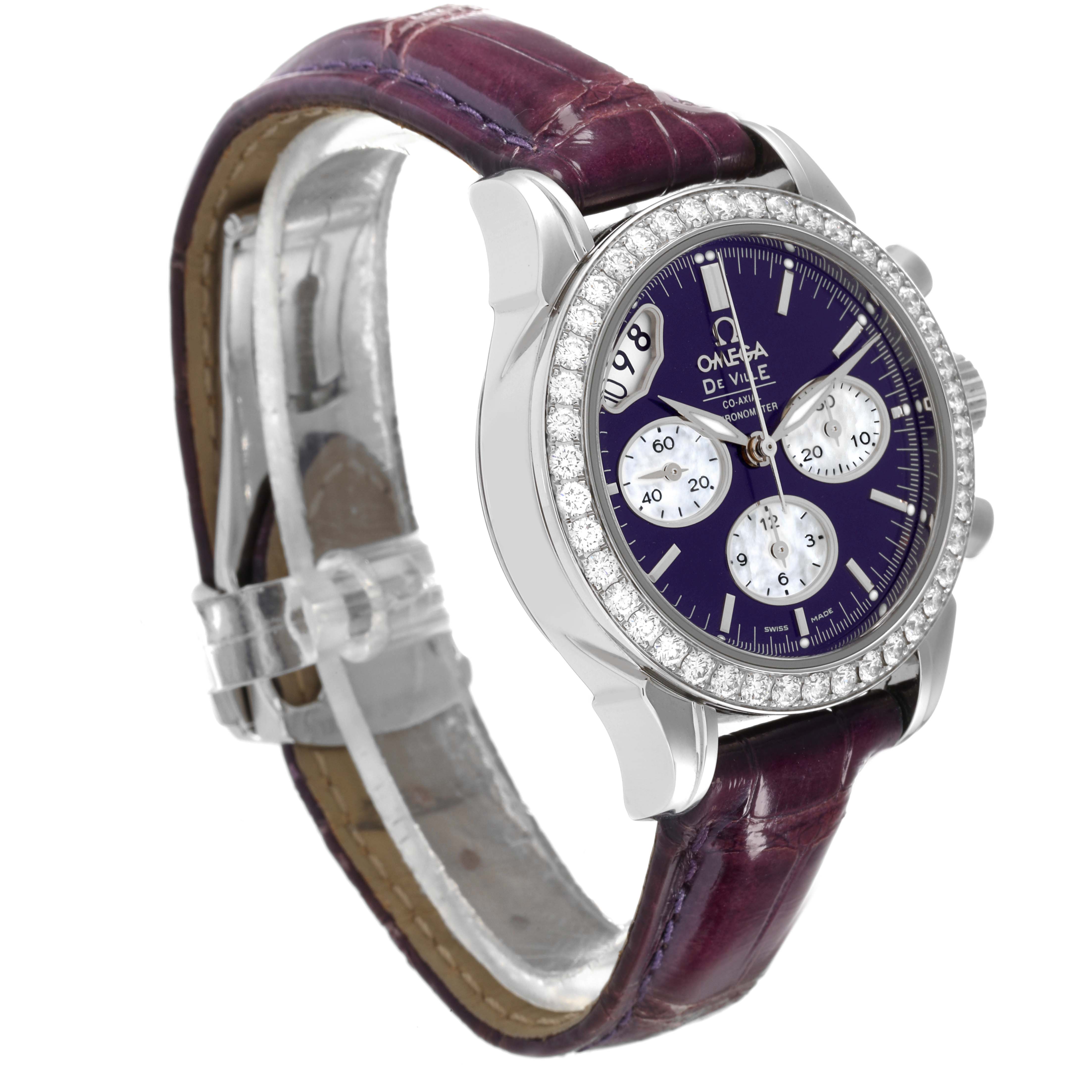 Omega DeVille Steel Purple Dial Diamond Bezel Ladies Watch 35.0 MM 422.18.35.50.10.001